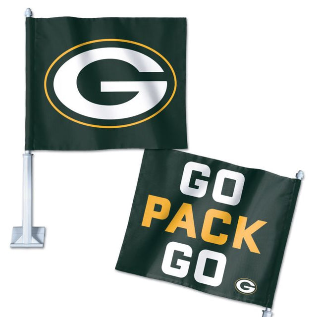 Bandera para auto con el lema de los Green Bay Packers, 11,75" x 14"