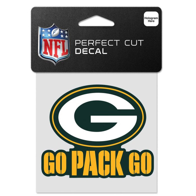 Calcomanía de color de corte perfecto con el eslogan de los Green Bay Packers de 4" x 4"