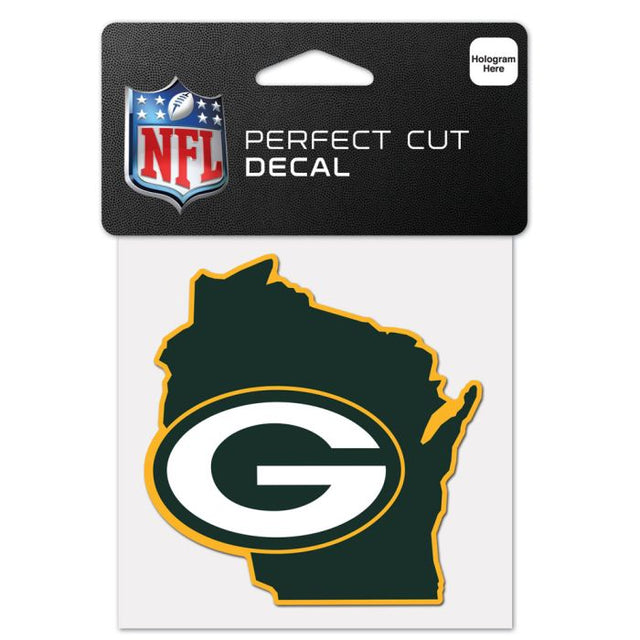 Calcomanía de color con corte perfecto en forma de estado de los Green Bay Packers de 4" x 4"