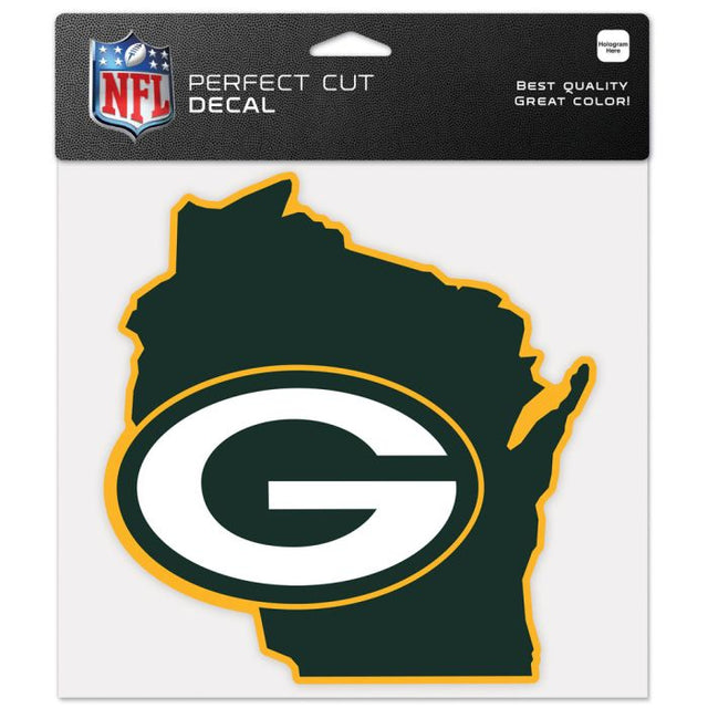 Calcomanía de color con corte perfecto en forma de estado de los Green Bay Packers de 8" x 8"