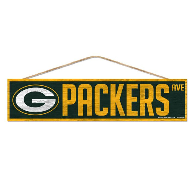 Letrero de madera de los Green Bay Packers con cuerda de 4" x 17"