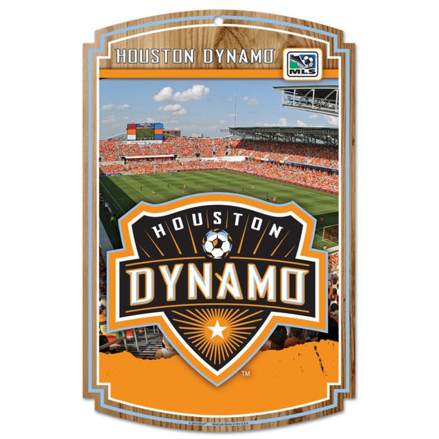 Letrero de madera del Houston Dynamo de 11" x 17" y 1/4" de grosor