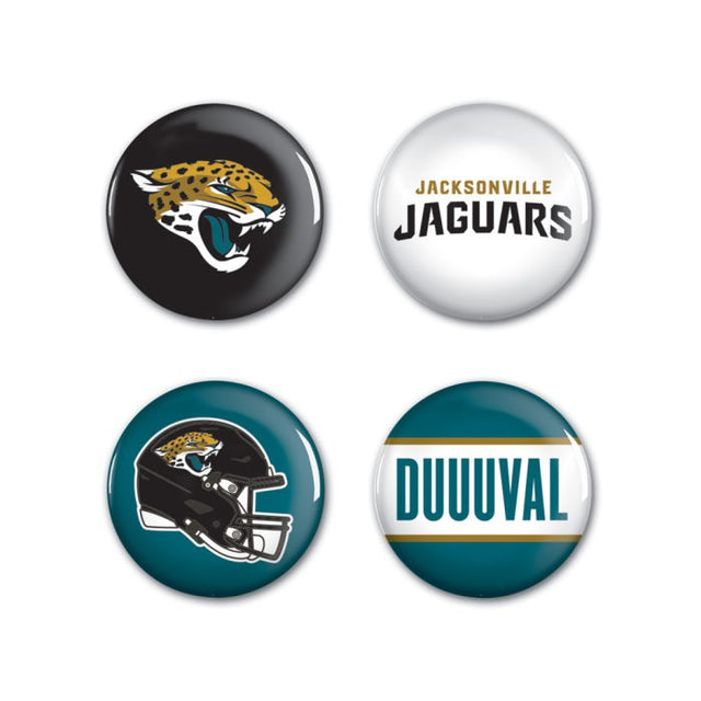 Paquete de 4 botones con eslogan, casco, clásico y principal de los Jacksonville Jaguars, 1 1/4" de diámetro