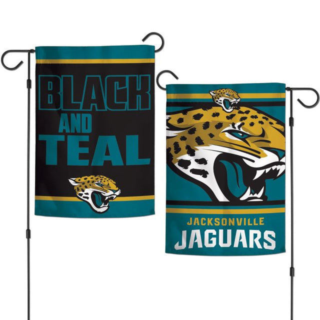 Banderas de jardín con lema de los Jacksonville Jaguars, de 2 lados, 12,5" x 18"