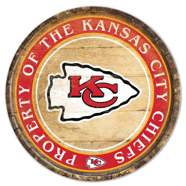 Letrero de madera con tapa de barril de los Kansas City Chiefs, redondo, de 14"