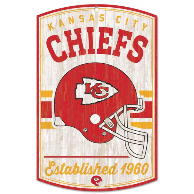 Letrero de madera retro con el logotipo clásico de los Kansas City Chiefs, 11" x 17", 1/4" de grosor