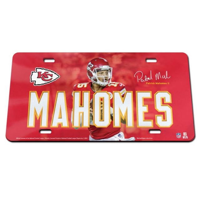 Matrícula acrílica especial de los Kansas City Chiefs con el logo de Patrick Mahomes II