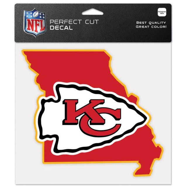 Calcomanía de color con corte perfecto en forma de estado de los Kansas City Chiefs de 8" x 8"