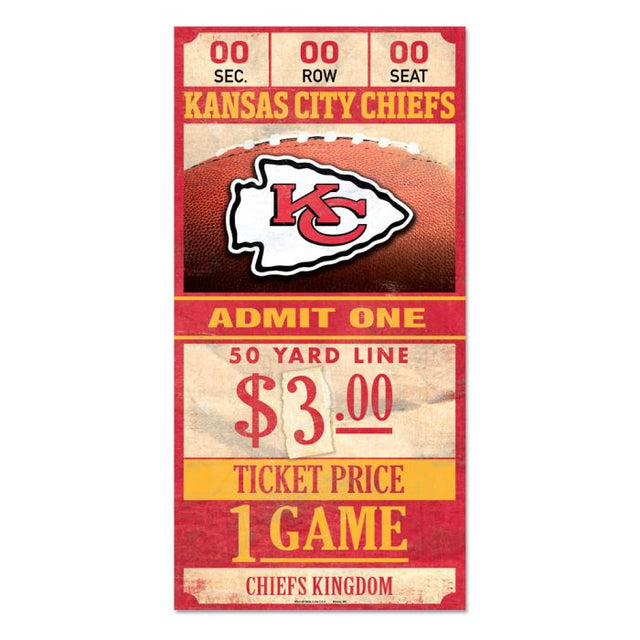 Letrero de madera con la inscripción "Kansas City Chiefs Ticket" (entrada de los Kansas City Chiefs), 6 x 12, 3/8" de grosor