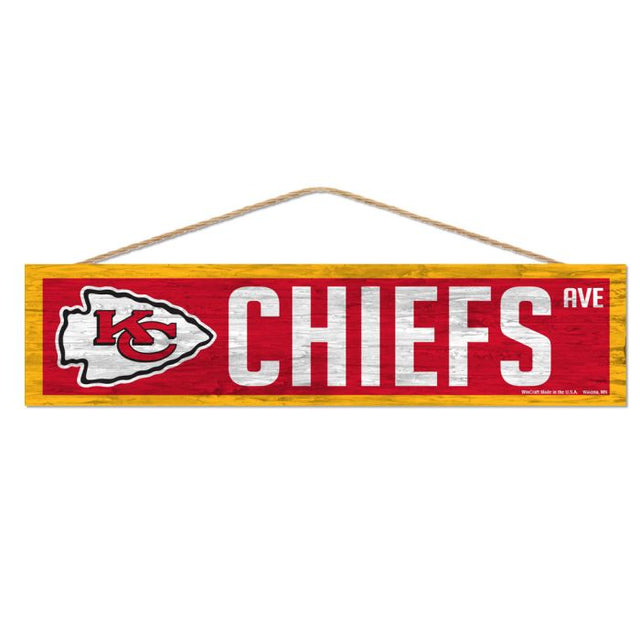 Letrero de madera de los Kansas City Chiefs con cuerda, 4 x 17 pulgadas