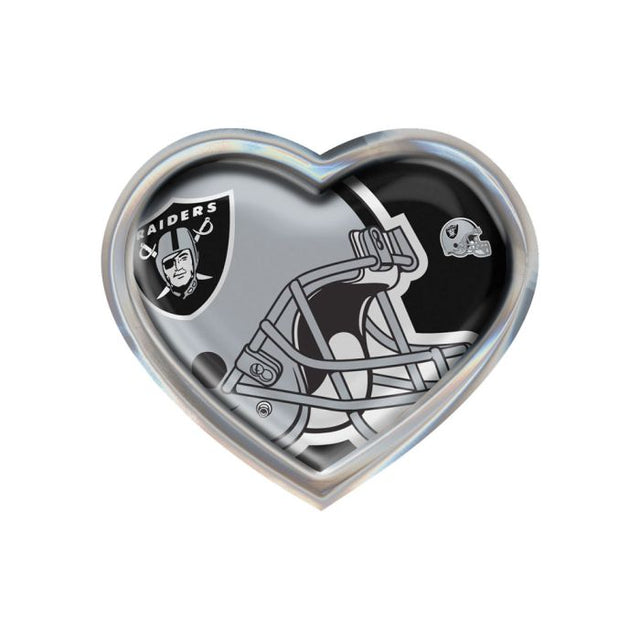 Emblema abovedado de metal cromado MEGA de Las Vegas Raiders con forma de corazón