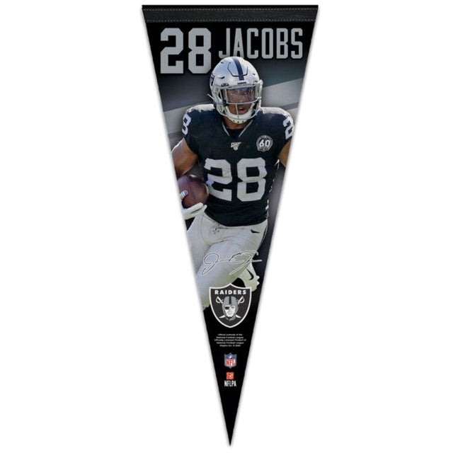 Banderín premium de los Raiders de Las Vegas de 12" x 30" de Josh Jacobs