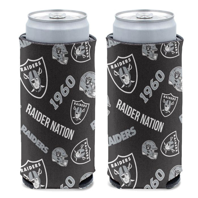 Enfriador de latas delgado de 12 oz con estampado disperso de Las Vegas Raiders