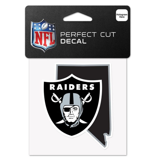 Calcomanía de corte perfecto en color con forma de estado de Las Vegas Raiders de 4" x 4"