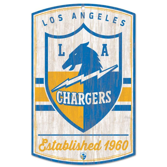 Letrero de madera retro con el logotipo clásico de Los Angeles Chargers, 11" x 17", 1/4" de grosor