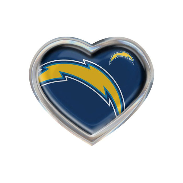 Emblema abovedado de metal cromado MEGA de Los Angeles Chargers con forma de corazón