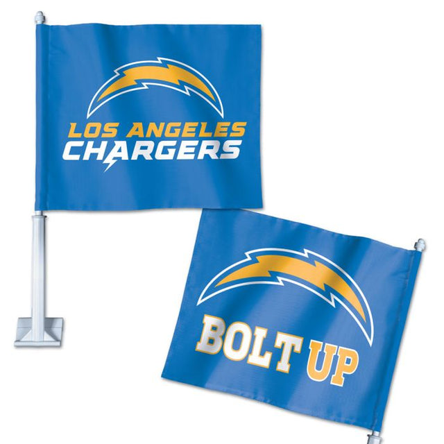 Bandera para auto con eslogan de Los Angeles Chargers, 11,75" x 14"