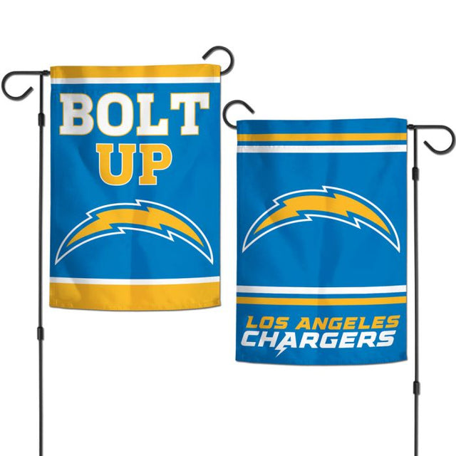 Banderas de jardín con eslogan de Los Angeles Chargers, de 2 lados, 12,5" x 18"