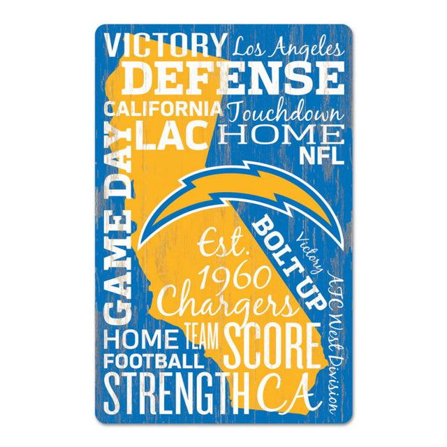 Letrero de madera con el logo de Los Angeles Chargers de 11" x 17" y 1/4" de grosor