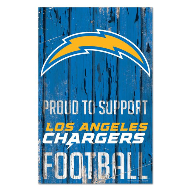 Letrero de madera de Los Angeles Chargers de 11" x 17" y 1/4" de grosor