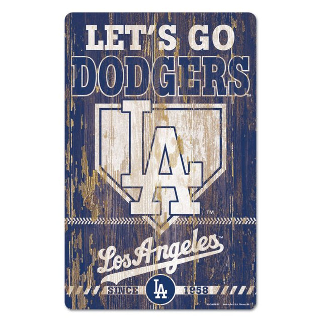 Letrero de madera con el lema de Los Angeles Dodgers, 11" x 17", 1/4" de grosor