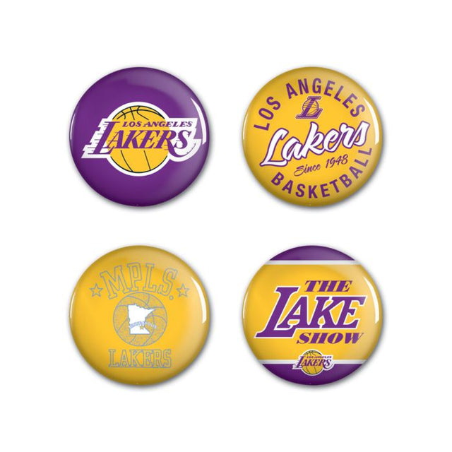 Paquete de 4 botones de Los Angeles Lakers de 1 1/4" de diámetro