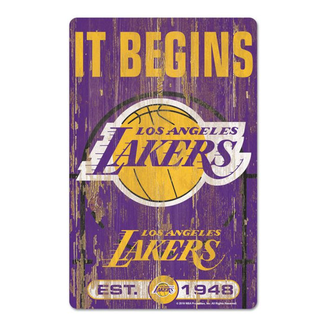 Letrero de madera con el lema de Los Angeles Lakers, 11" x 17", 1/4" de grosor