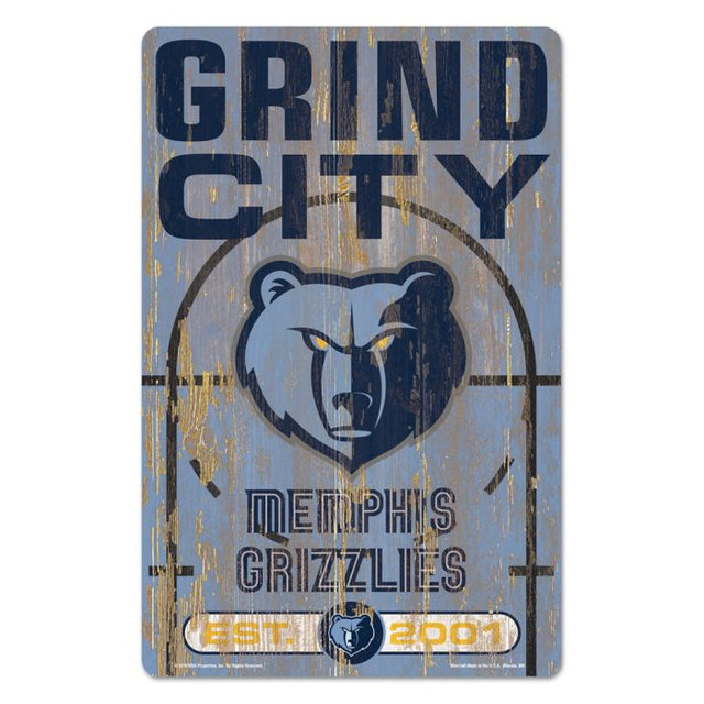 Letrero de madera con el lema de los Memphis Grizzlies, 11" x 17", 1/4" de grosor