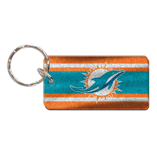 Miami Dolphins GLITTER STRIPES Keychain Rectangle