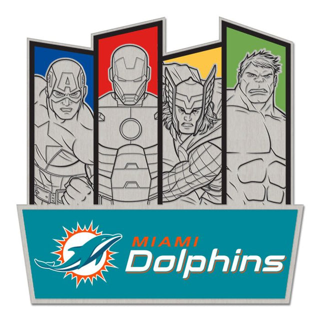 Tarjeta de joyería con pin de colección de Marvel de los Miami Dolphins/Marvel (C) 2021