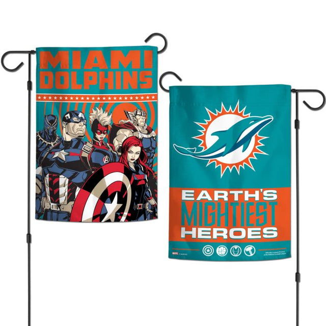 Banderas de jardín de Marvel de los Miami Dolphins/Marvel (C) 2021, de 2 lados, 12,5" x 18"