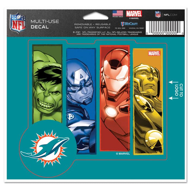 Miami Dolphins / Marvel (C) Calcomanía multiusos de Marvel 2021: cortada según el logotipo de 5" x 6"