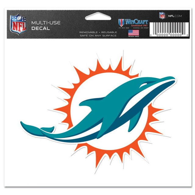 Calcomanía multiusos de los Miami Dolphins, fondo transparente, 5" x 6"