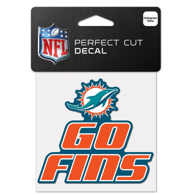 Calcomanía de color de corte perfecto con el eslogan de los Miami Dolphins de 4" x 4"