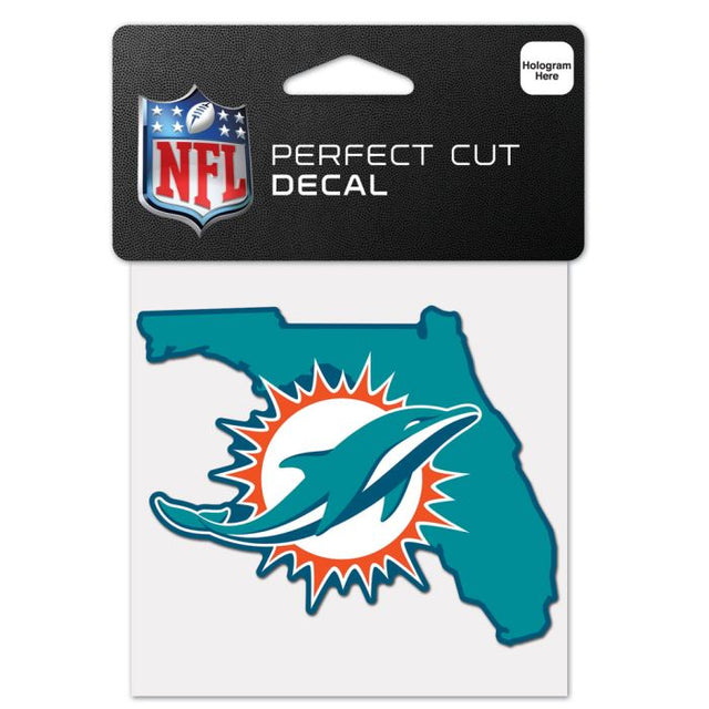 Calcomanía de color con corte perfecto y forma del estado de los Miami Dolphins, 4" x 4"