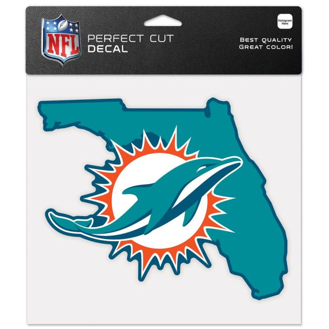 Calcomanía de color con corte perfecto y forma del estado de los Miami Dolphins, 8" x 8"