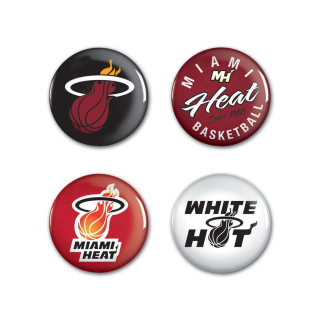 Paquete de 4 botones de Miami Heat de 1 1/4" de diámetro