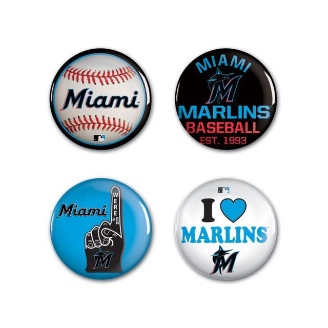 Paquete de 4 botones de los Miami Marlins de 1 1/4" de diámetro