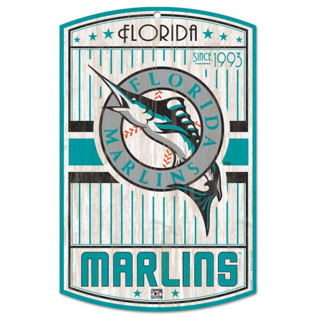 Letrero de madera de los Miami Marlins en Cooperstown, 11" x 17", 1/4" de grosor