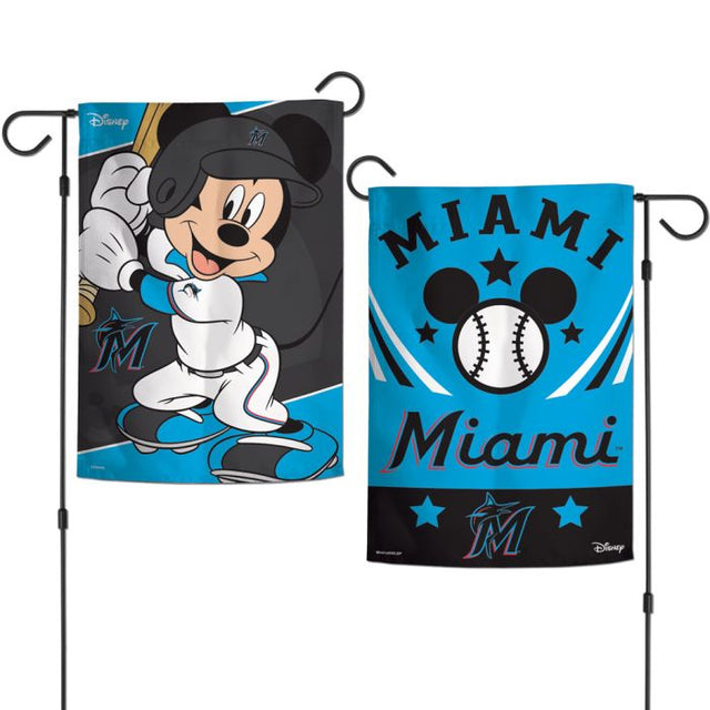 Banderas de jardín de los Miami Marlins y Disney Mickey Mouse, de 2 lados, 12,5" x 18"