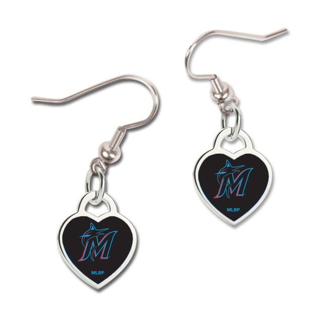 Miami Marlins Earrings w/3D Heart