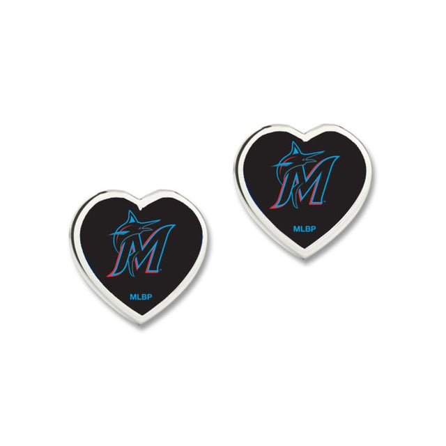 Miami Marlins Earrings w/3D Heart