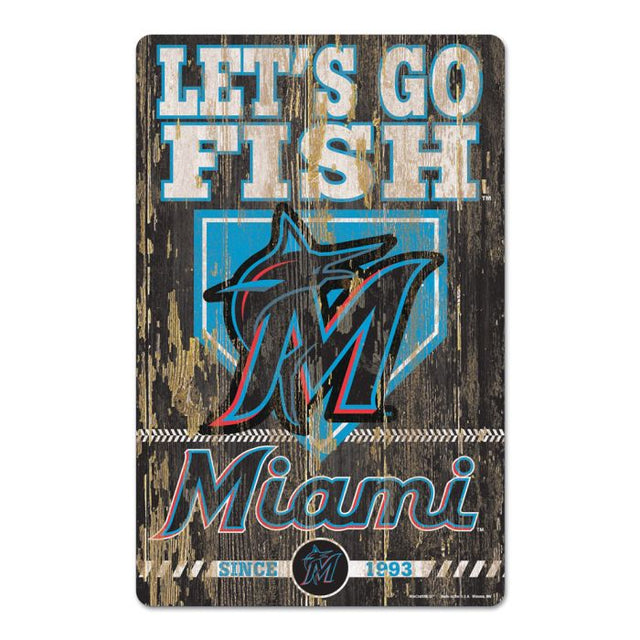 Letrero de madera de los Miami Marlins, 11" x 17", 1/4" de grosor