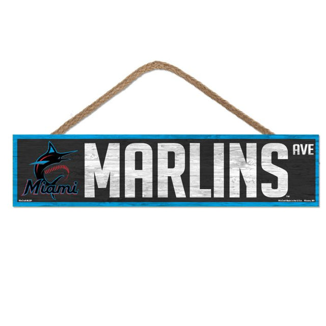 Letrero de madera de los Miami Marlins con cuerda de 4" x 17"