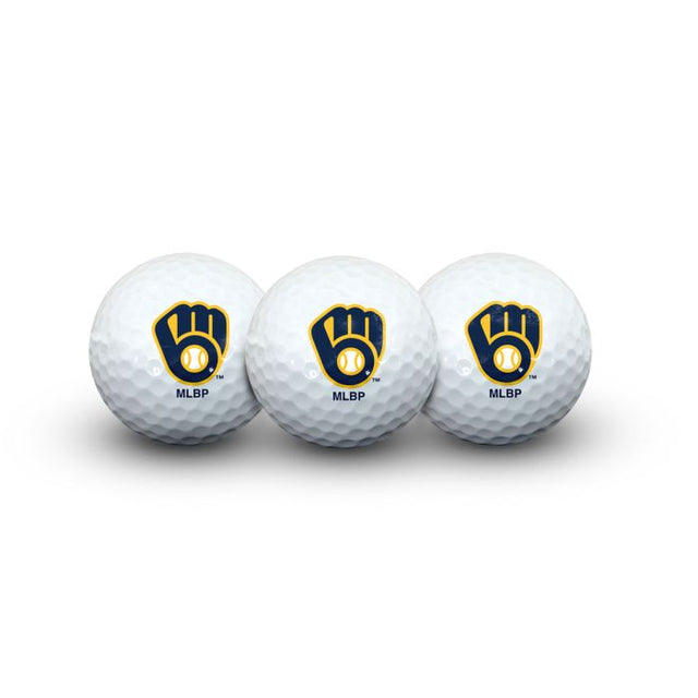 3 pelotas de golf de los Milwaukee Brewers en estuche tipo concha