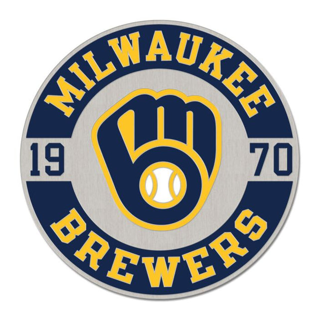 Tarjeta de joyería con pin esmaltado de colección con el logotipo de Milwaukee Brewers CIRCLE ESTABLISHED