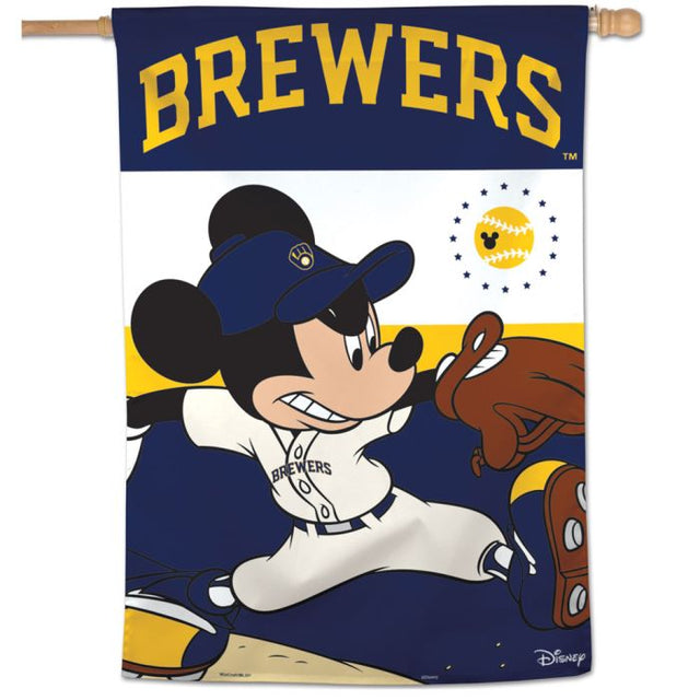 Bandera vertical de los Cerveceros de Milwaukee / Mickey Mouse de Disney de 28" x 40"