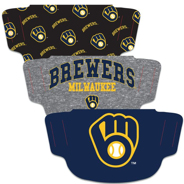 Paquete de 3 mascarillas para fanáticos de los Milwaukee Brewers