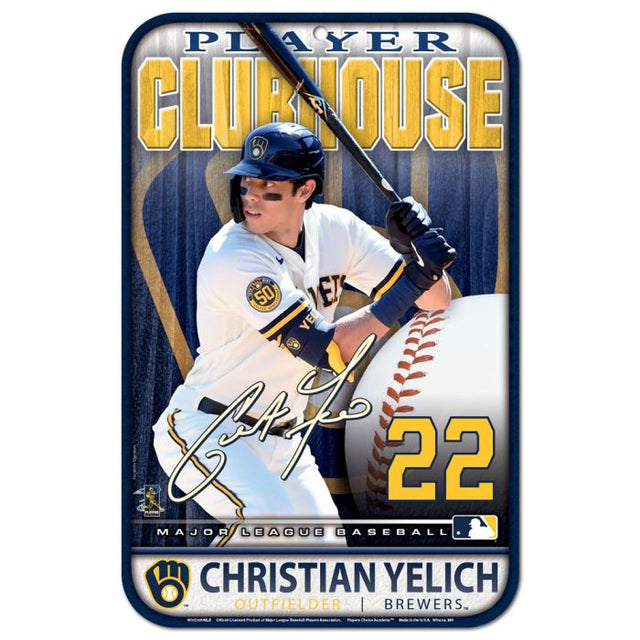 Letrero de plástico de los Cerveceros de Milwaukee de 11" x 17" Christian Yelich