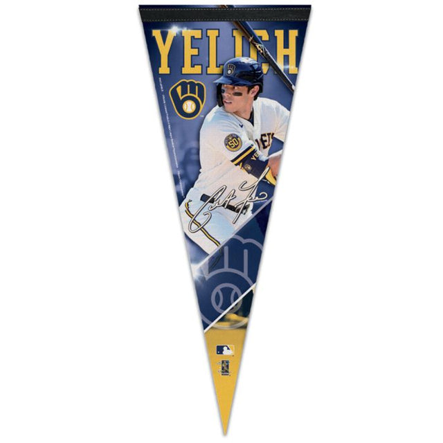 Banderín premium de los Cerveceros de Milwaukee de 12" x 30" Christian Yelich